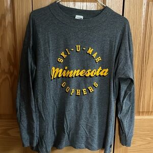 xs ski u mah university of minnesota x pink x 5th & ocean grey long sleeve tee